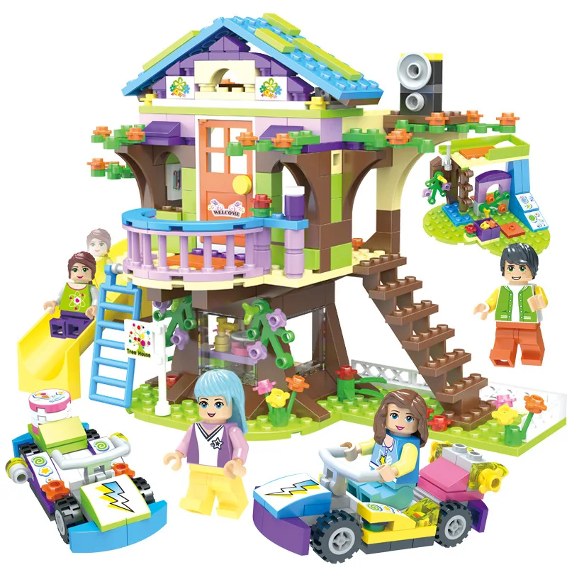 

New 587pcs Friends Adventure Camp Secret Tree House Building Bricks With Figure Compatible legoingLys Friends Toy for Girls Gift