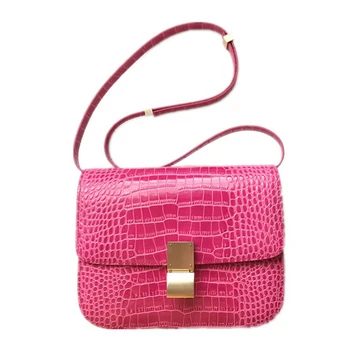 

High-end quality tofu bag crocodile pattern BOX Cowhide leather female shoulder diagonal bag three layer Classified neat handbag