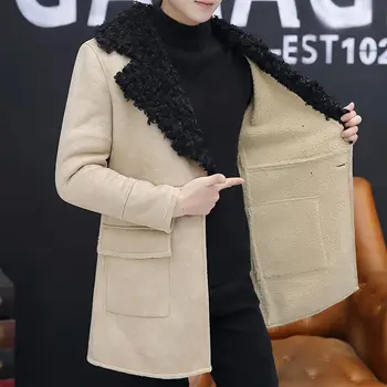 

Men 2020 Winter Loose Thick Fake Lamb Windbreaker Coat Outerwear Male Streetwear Vintage Long Fur Jacket Overcoat Trench Coat