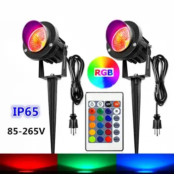 

LumiParty LED COB Spike Lawn Lamp Waterproof RGB 7Colors Change Remote Control Light Garden Path Spotlights 10W