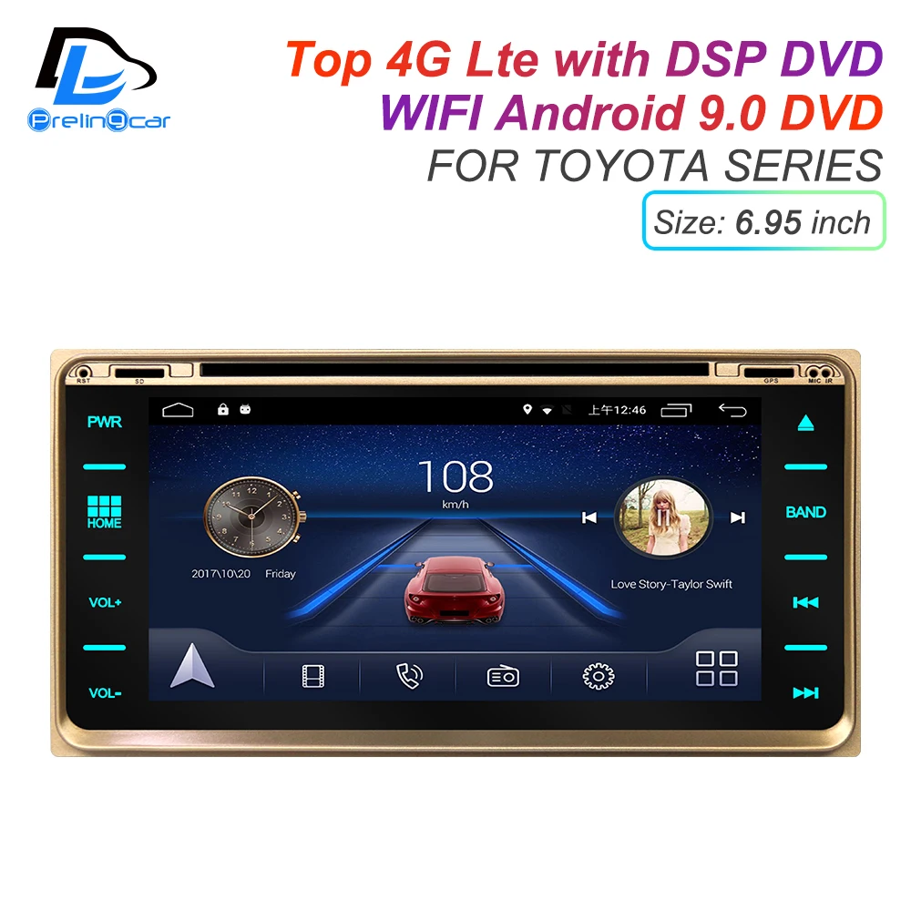 

Android 9.0 DSP 4G Lte multimedia DVD player For TOYOTA Universal RAV4 COROLLA headrest monitor radio stereo navigation system