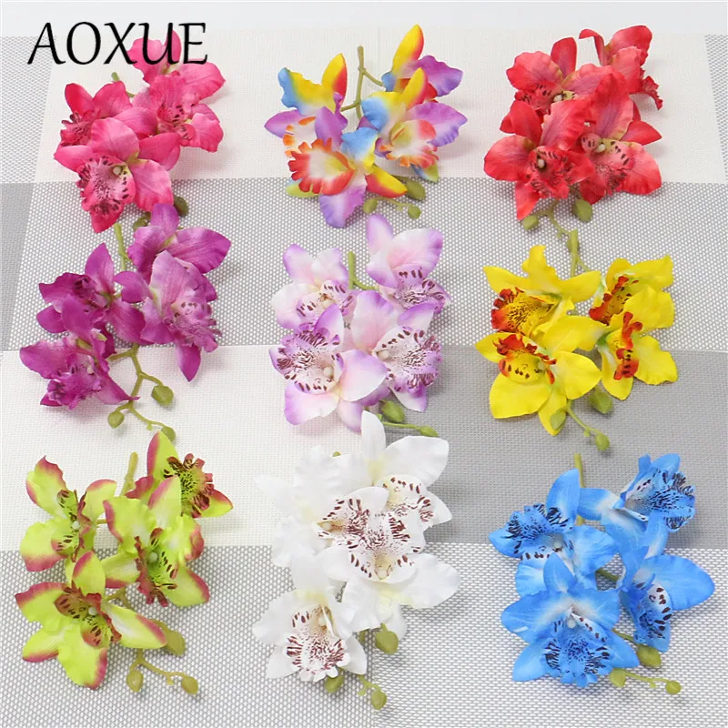 

2PCS Single-branched orchid artificial flower head High-grade realistic feel orchid phalaenopsis flower home wedding decoration