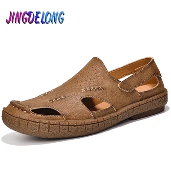 

Summer Hot Sell Mens Sandals Outdoor Non-slip Mens Beach Sandals Fashion Handmade Men's Sandals Leather Men's Wading Shoes 46