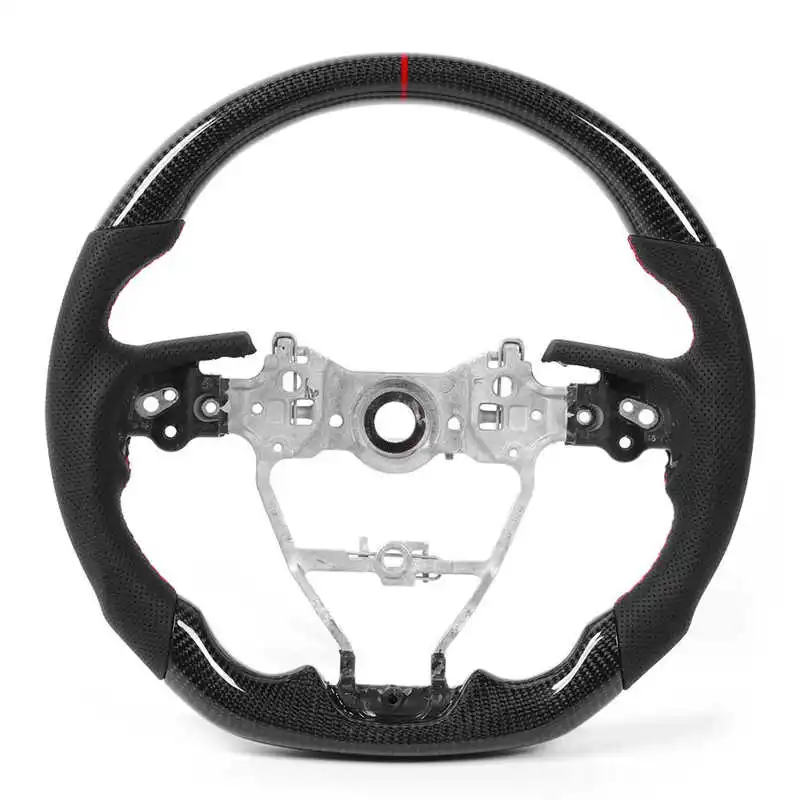 Carbon Fiber Steering Wheel Preforated Leather W/ Red Stitching Fit For