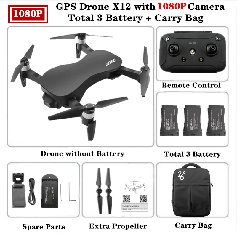 Black 3 Радиоуправляемый Дрон JJRC X12 Дроны с 5G WiFi 1080P HD камерой gps оптический поток бесщеточный Квадрокоптер 25 минут время полета стабилизирующий карданный стабилизатор - Цвет: Black 3