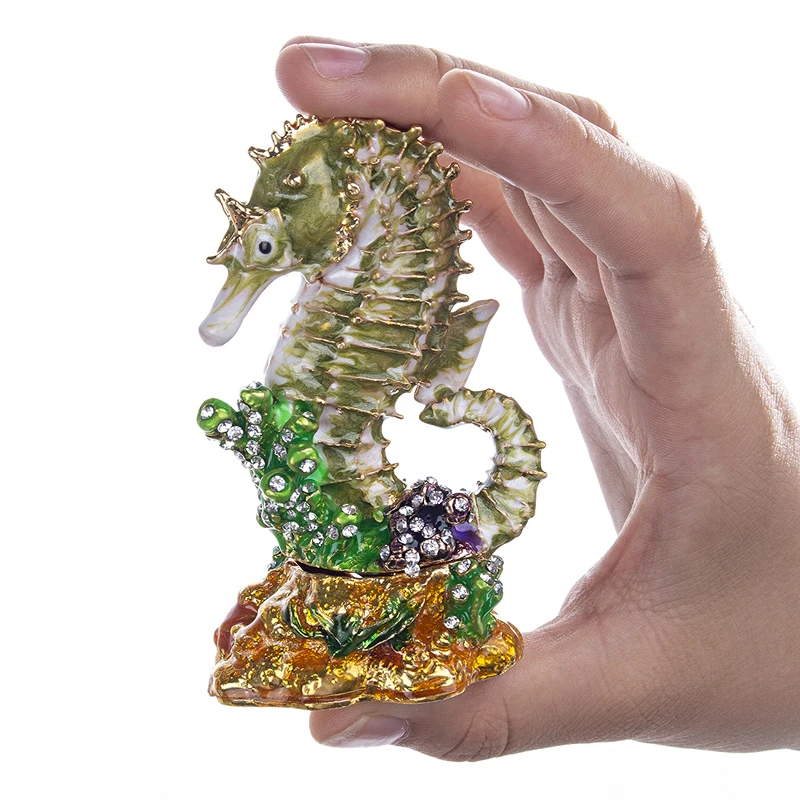 Seahorse and Mom-baby Fish Figurine Trinket Boxes