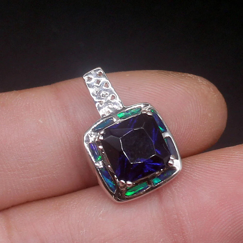 Gemstonefactory Jewelry Big Promotion 925 Silver Blue Opal Fantasy Sapphire Women Ladies Gifts Necklace Pendant 20214518