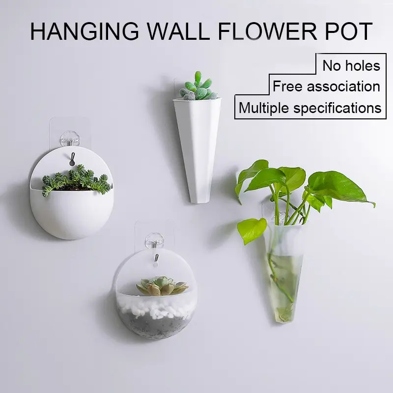 

1pcs Hydroponic Green Dill Hanging Flower Pot Vase With Hook Hole Plastic Green Dill Flower Pot Home Decoration Flower Pot
