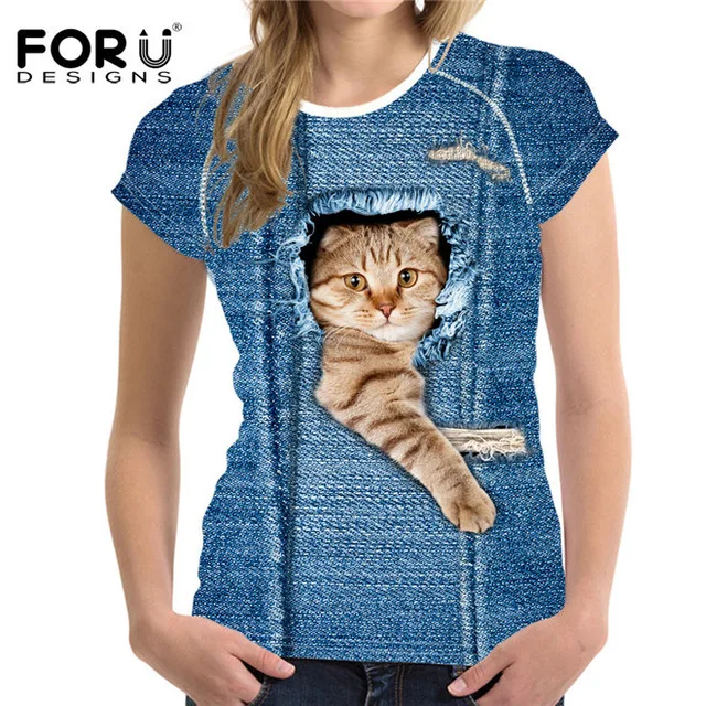 FORUDESIGNS/футболка, женские топы, футболки с 3D милым котом, одежда для девочек-подростков, женская футболка Kawaii для женщин, Vetement Femme, одежда - Цвет: C3303BV