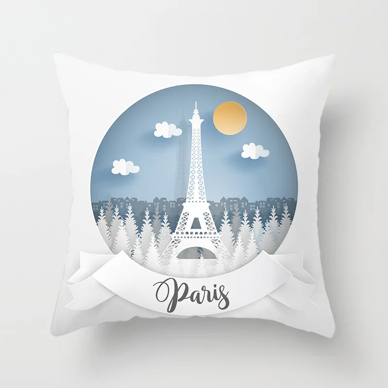 Pillow Cushion Cover Romantic Paris Eiffel Tower Pillow Cover Pink Blue Valentine Romance Cartoon Throw Pillow Cover Sofa Couch