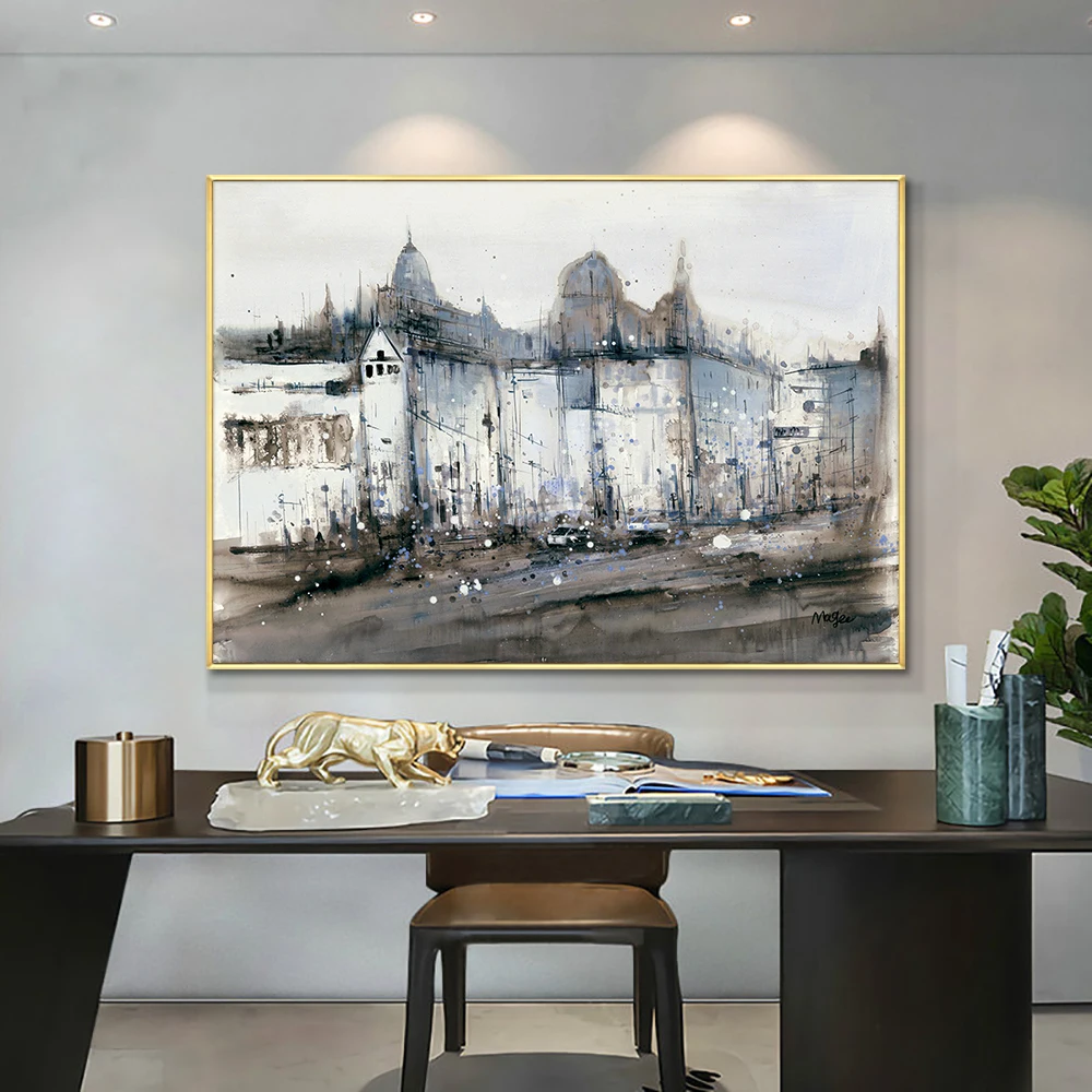 

Texture Thick Abstract Buildings Painting Hand Painted Oil Painting On Canvas Modern Wall Art Picture For Living Room Home Decor