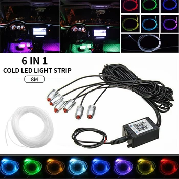 

8M RGB LED Car Interior Light Car Dash Board Door Atmosphere Strip Light Flexile Neon Lamp APP Remote Control Decorative Light