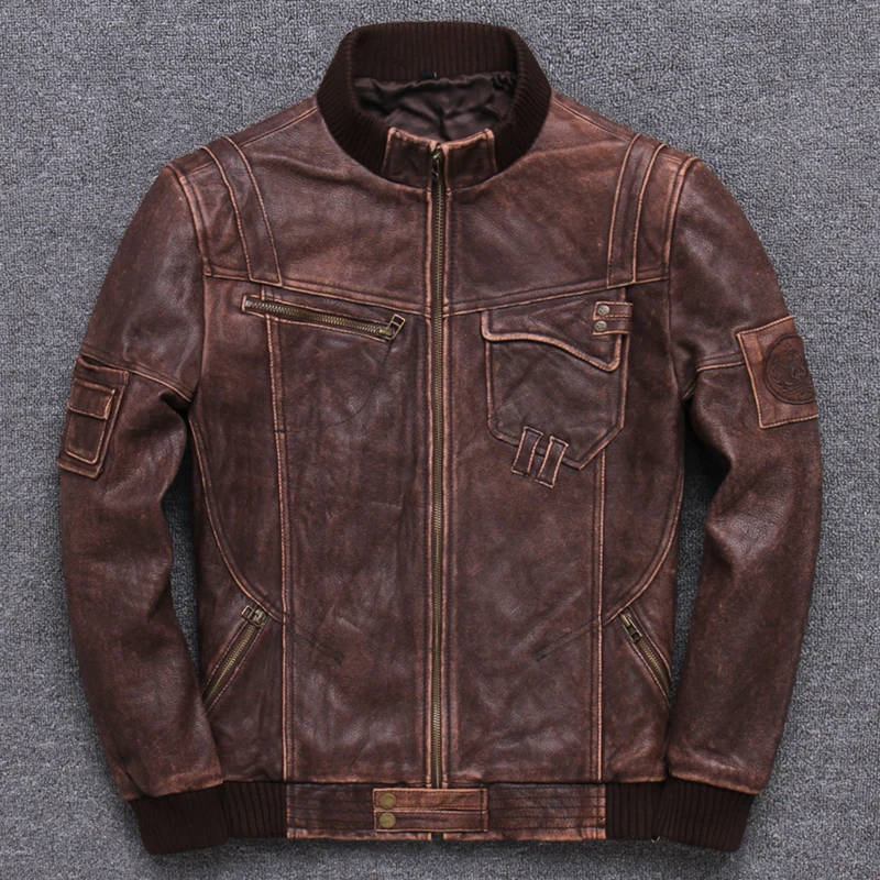 2020 Genuine Male Head Layer Pure Cowhide Do Used Baseball Leather Clothing Loose Coat Short Fund Fashion | Мужская одежда