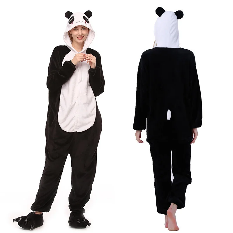 Panda Унисекс; пижамы для взрослых; Фланелевая пижама с капюшоном; плотная Пижама с рисунком животных; теплая зимняя Пижама с единорогом; женская пижама на Хэллоуин - Цвет: Panda
