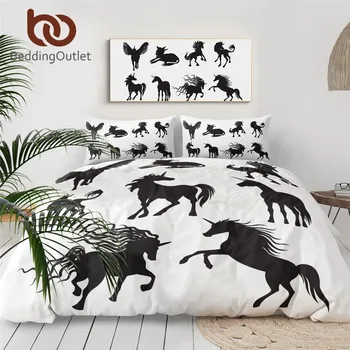 

BeddingOutlet Unicorn Silhouette Bedding Set Fairy Magic Comforter Cover Animal Kids Bed Set Horses with Horn Bedspreads 3pcs