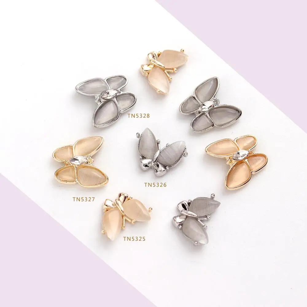 

10pcs Gold silver 3D Opal Zircon Butterfly Nail Art Crystals DIY nail jewelry Rhinestone nails accessories decorations charms