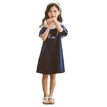 

YourSeason 2020 Summer Cotton Girls Off-Shoulder Dresses Brief Patchwork Cute Children Girls Casual Midi Dress