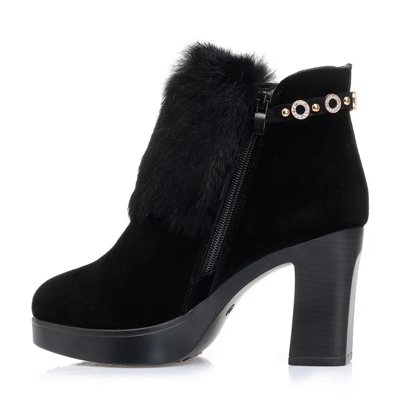 FEDONAS Keep Warm Wool Snow Boots for Women High Heels Rhinestone Party Dancing Shoes Woman Suede Ankle Boots Office Pumps