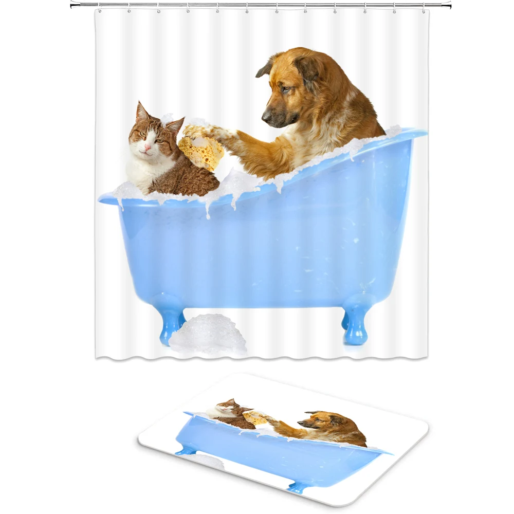 2 шт./компл. Забавный набор занавесок для ванной и кошек водонепроницаемая