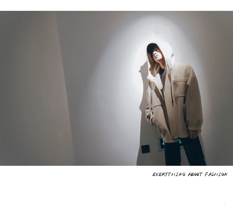 EWQ / New Fashion Autumn Drawstring Hooded Collar Loose Casual Jacket Men High Street Korean Tide Chaqueta Hombre 9A230