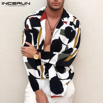 

INCERUN Autumn Print Men Shirt Button Street Long Sleeve Breathable Stylish Casual Hawaiian Shirts Men Chic Chemise 2020 S-5XL