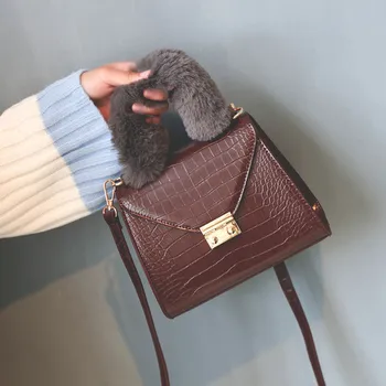 

Kpop Faux Fur women Handbag mini Crocodile Luxury PU Leather Women Shoulder Bag Famous Brand female Tote Bag girls Crossbody Bag