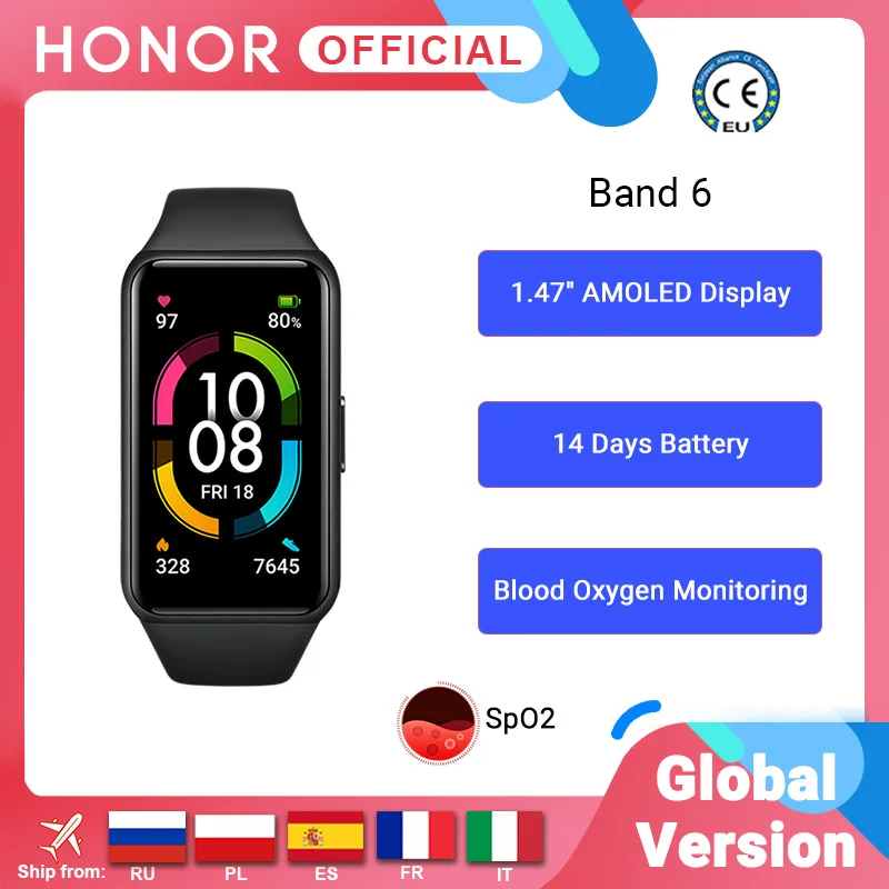HONOR Band 6 Smart Bracelet 6 1.47" AMOLED Screen Blood Oxygen Smartband Fitness Tracker Bluetooth 5.0 Waterproof Heart Rate 1