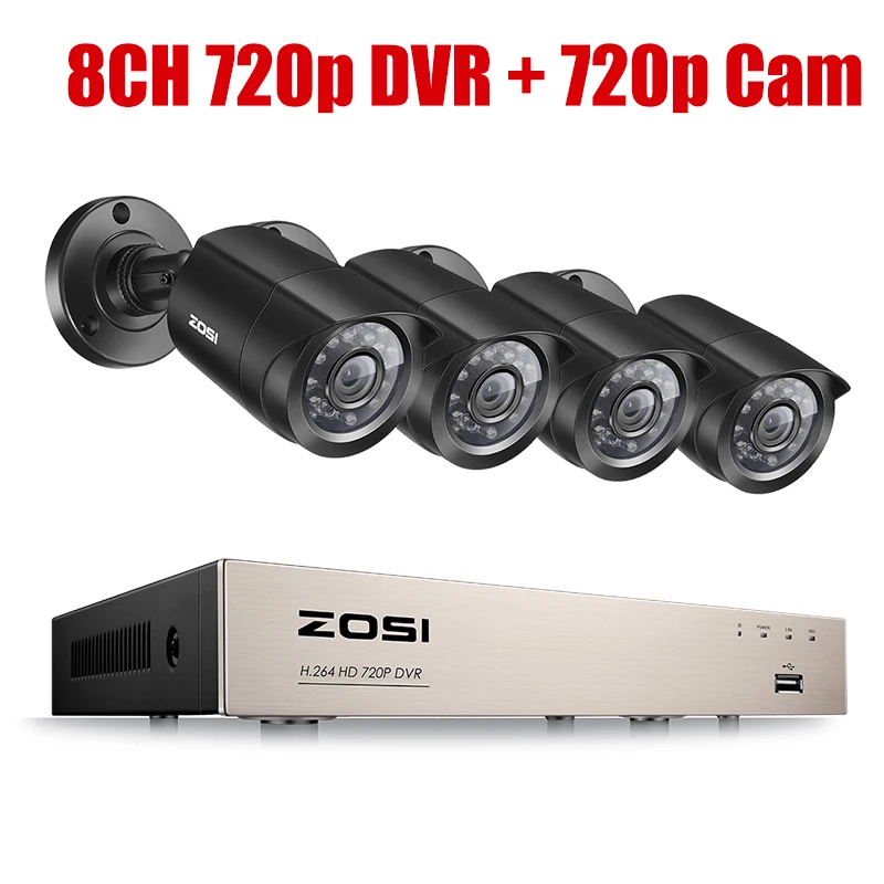 720p cam ZOSI 8CH CCTV система 4 шт 720 p/1080 p наружная Водонепроницаемая камера безопасности DVR комплект День/Ночь домашняя система видеонаблюдения - Цвет: 720p cam