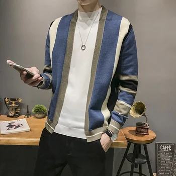

Splicing Contrast Sweater Coat Casual Men Cardigan Knitted Sweater Cardigan Sweater L-3XL