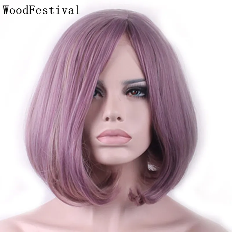 

WoodFestival Taro Purple Dark Gray Women's Bob Short Wigs for Women Heat Resistant Fiber Cosplay Synthetic Wig Straight Hair