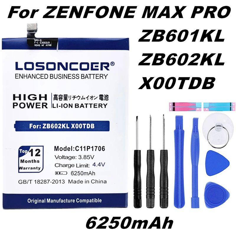 

LOSONCOER C11P1706 6250mAh Battery For ASUS Zenfone Max Pro M1 6.0 Inch ZB601KL ZB602KL X00TDB X00TDE Battery+Tracking Number