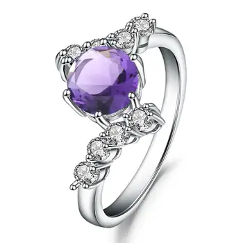 

GEM'S BALLET 100% 925 Sterling Silver Engagement Rings 1.35Ct Round Natural Amethyst Gemstone Ring for Women Fine Jewelry
