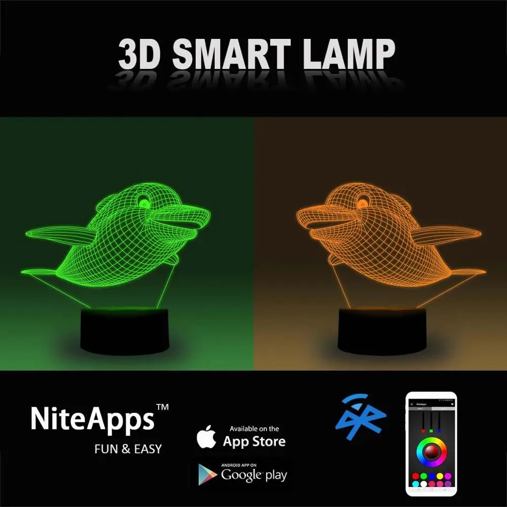 NiteApps 3D Кит ночник настольная лампа Иллюзия украшение лампа подарок на день рождения приложение/сенсорное управление
