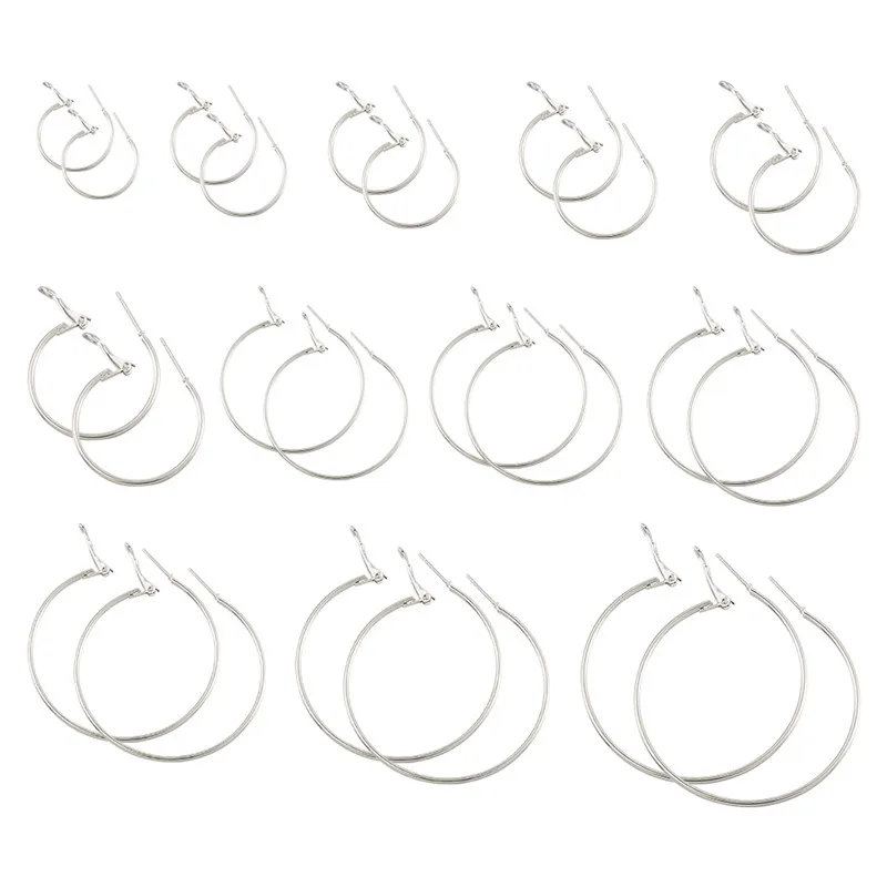 Pandahall 12pairs/bag Ring Circle Iron Earrings Hoop Set for Jewelry Making Women Earring Gifts Silver Color 25~69x1.5mm