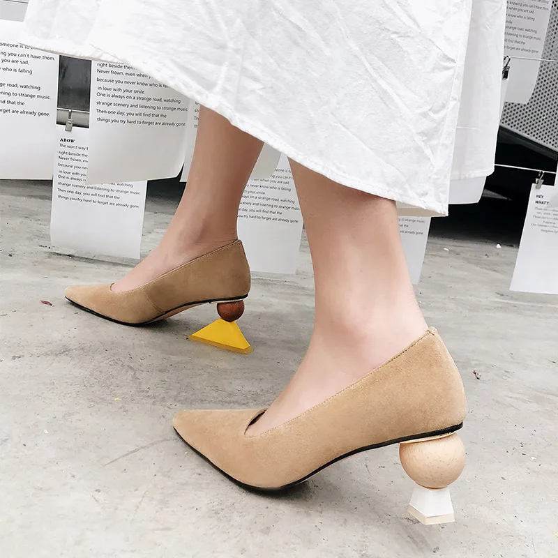 

New Khaki Suede Women Pumps Pointed Toe Formal Dress Black Work Shoes Strange High Heels Summer Party Shoes Zapatos Femmes