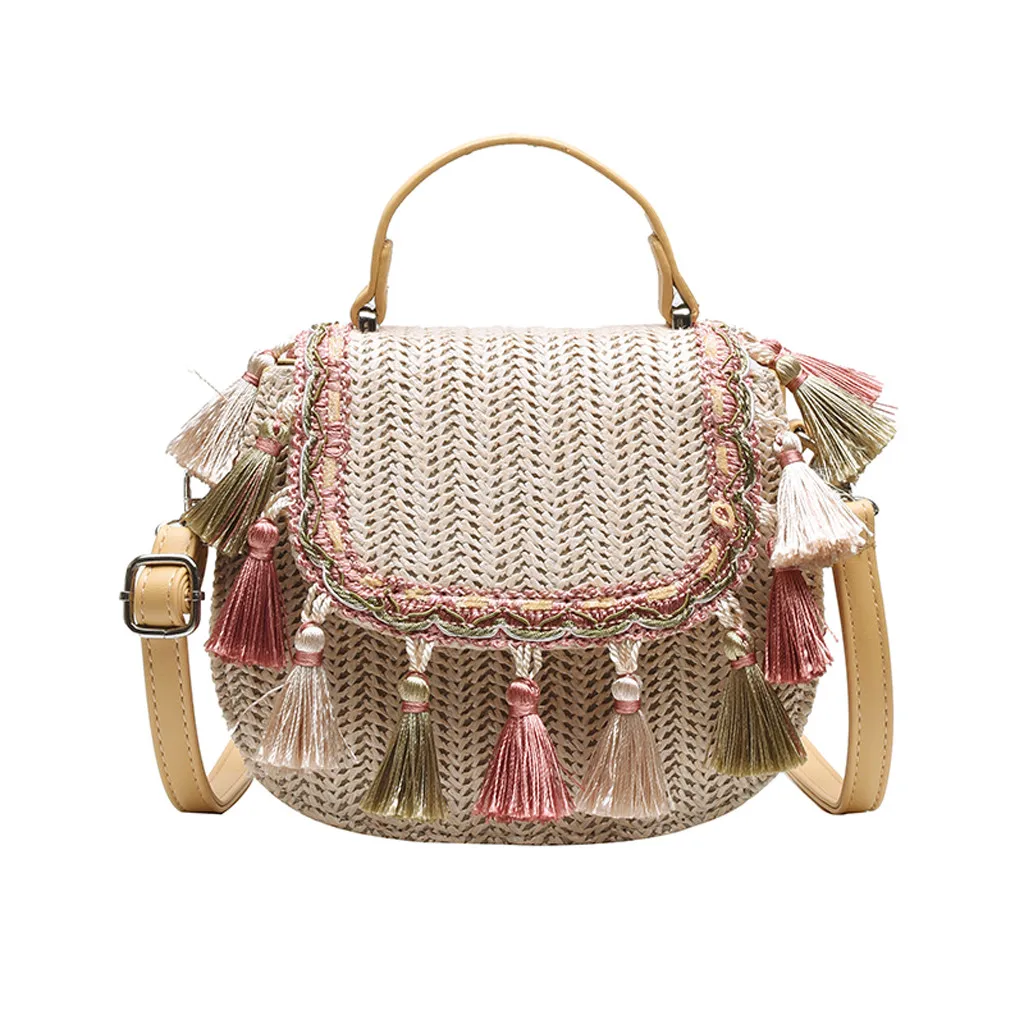 Винтажная модная Женская Ретро тканая кожаная сумка через плечо с кисточками, сумки на плечо, тканая сумка с бахромой, призматическая тканая сумка