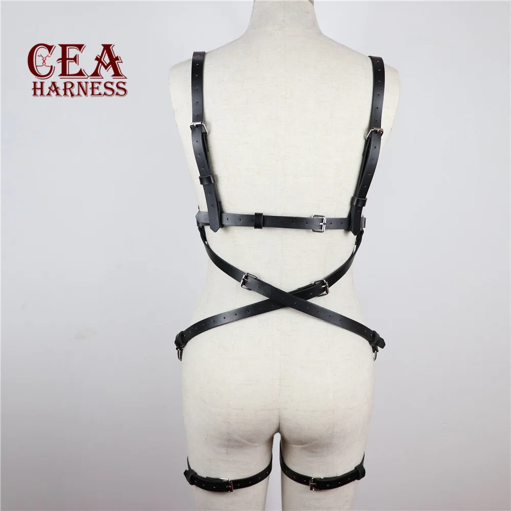 CEA.HARNESS кожаное нижнее белье, комплект из 2 предметов, подвязки, ремни, сексуальный женский пояс, бандаж для ног, клетка, ремни, бюстгальтер, подвязки, ремни для тела