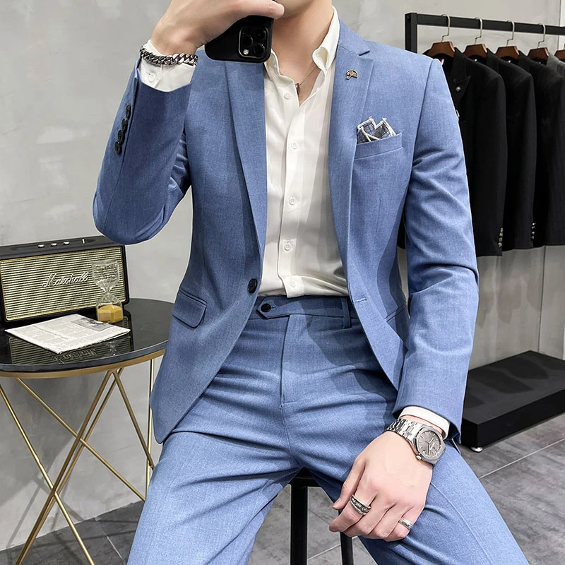 Men's Suit Jacket with Pant Formal Slim Fit Business Work Wedding Stage Tuxedo Fashion Best Men Social Dress Suit 2 Pieces Sets 2