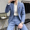 Men's Suit Jacket with Pant Formal Slim Fit Business Work Wedding Stage Tuxedo Fashion Best Men Social Dress Suit 2 Pieces Sets 2