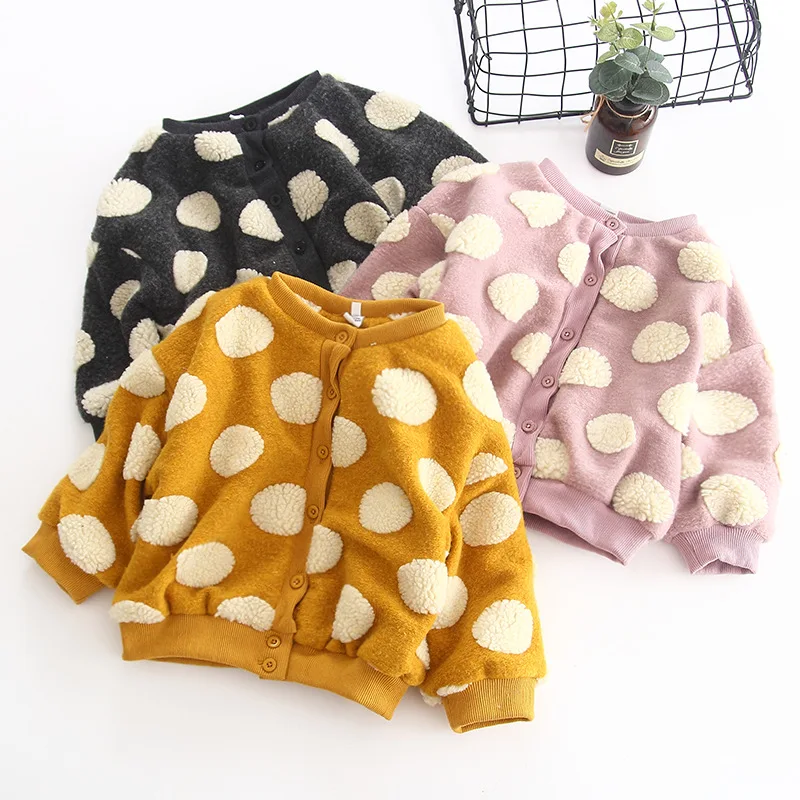 

Foreign Trade Childrenswear Korean-style Girls Western Style Dotted Woolen Cloth Single Breasted Versatile Coat ~ Containing Kni