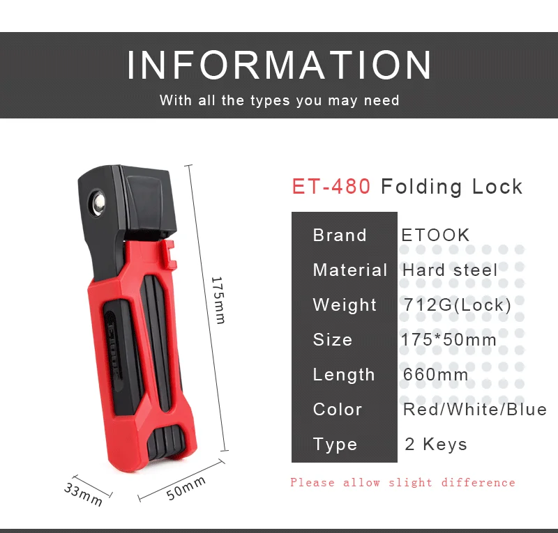 PAW Foldable Bike Lock 2 Keys Strong Security Anti-theft Bicycle Lock Heavy Duty Chain Cable Padlock Motorcycle Lock For Bicycle