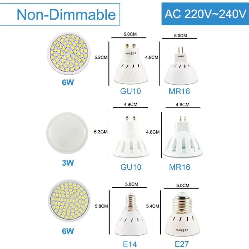 10 шт. светодиодный светильник GU10 MR16 E27 E14 Светодиодный прожектор с регулировкой яркости 6 Вт 3 Вт 8 Вт 220V AC12V точечный светодиодный лампы Lampada Bombillas холодной теплый белый