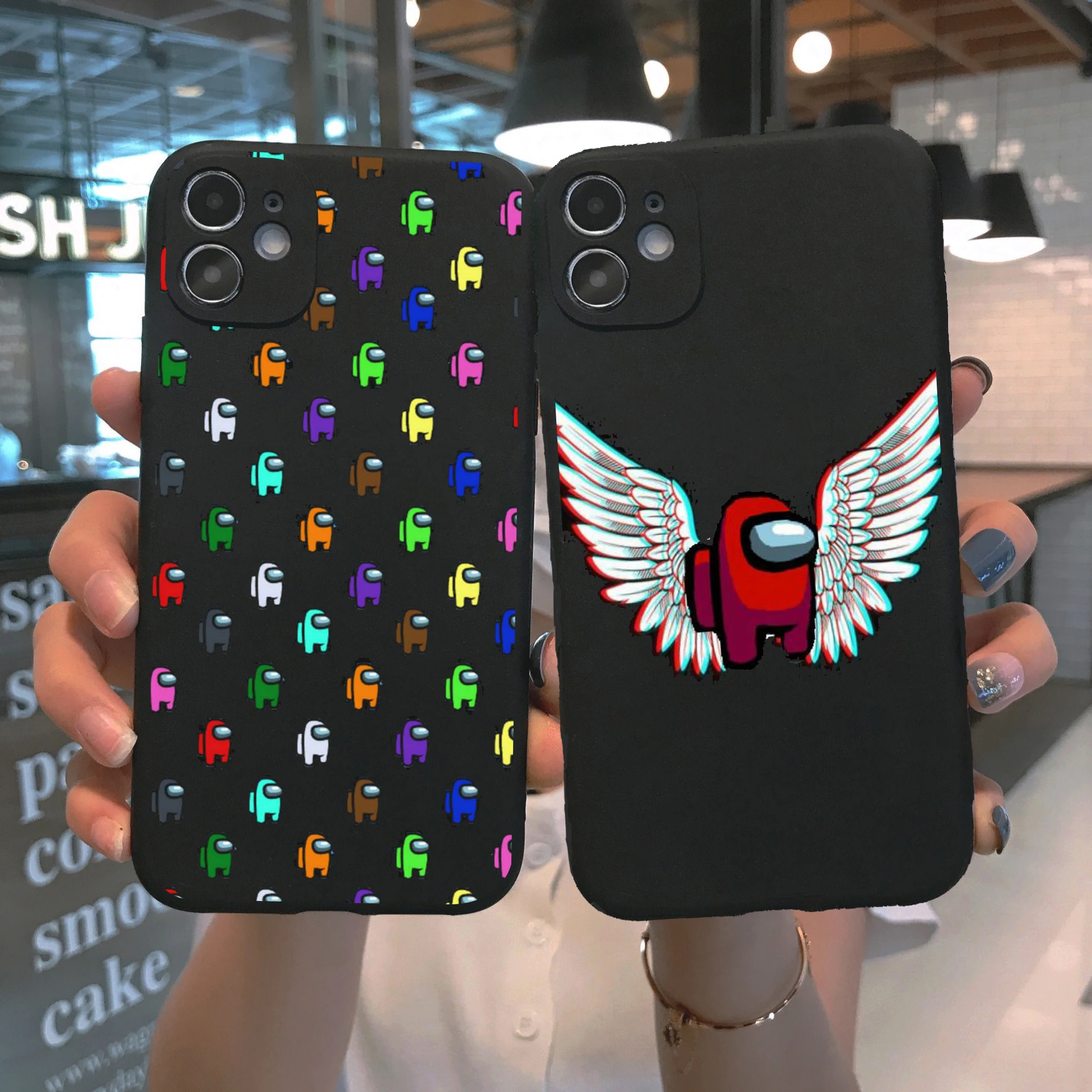

PUNQZY Among Us Game Black Soft TPU Case For iPhone 12 11 Pro Max SE 2020 12Mini 6 6s 7 8 Puls X XR Xs Max Anti-Fall Case Cover
