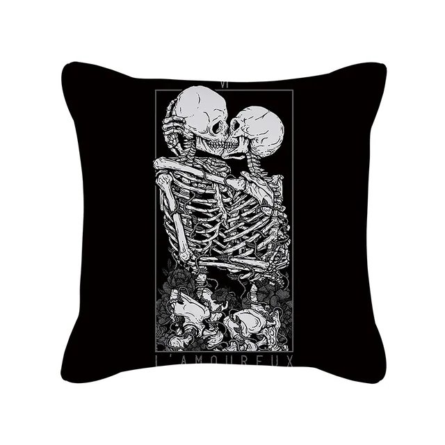 Punk Style Cushion Cover Skull Print Office Sofa Car Pillow Case Home Decor Throw Pillow Cover Outdoor Square Pillowcase45x45cm 12