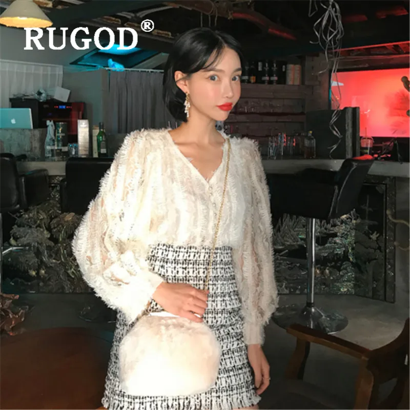 RUGOD Весна Waveselvedge блузка женские блузки с длинным рукавом элегантный топ корейская модная одежда женские рубашки повседневные Прозрачные топы