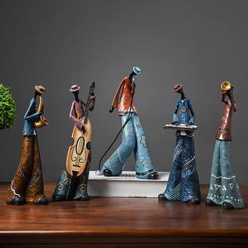 

European Resin Black People Music Band Ornaments Decoration Home Livingroom Figurines Crafts Office Desktop Statue Accessories