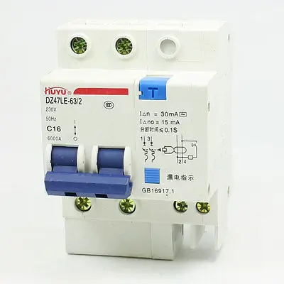 

AC 230V 16A 2 Poles Overload Protection ELCB Earth Leakage Circuit Breaker