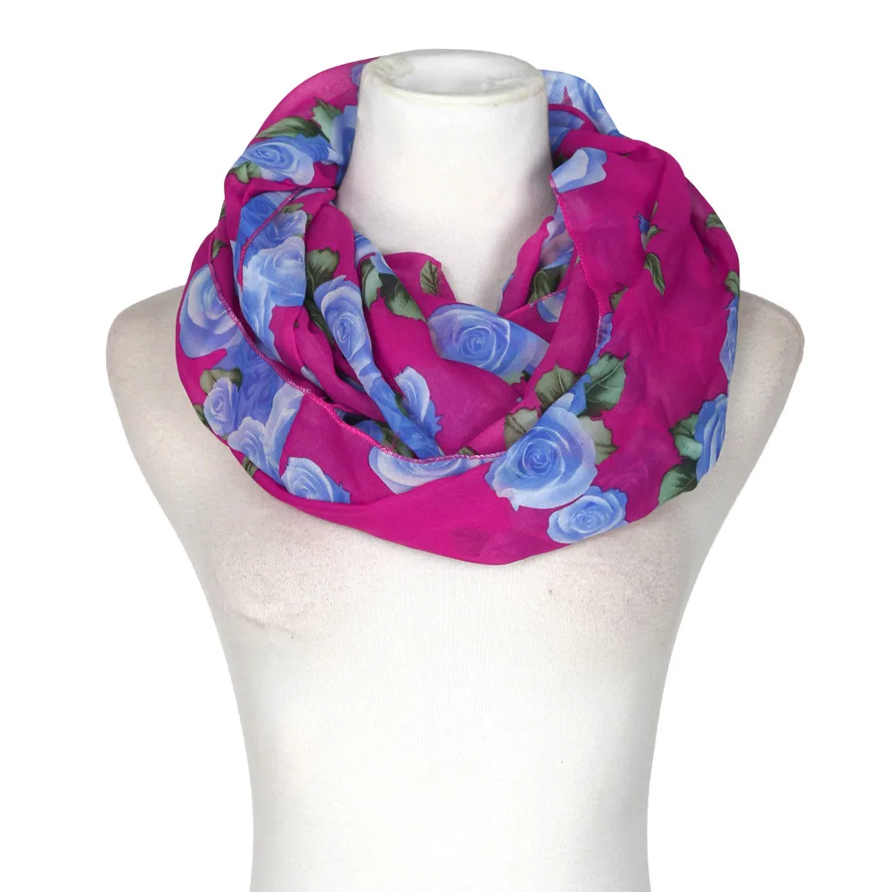 

2020 Winter new Fashion Women Rose Flower Soft Double Loop Scarf Wrap Scarves Circle Floral Printed Cowl Neck Wrap Sharf#925