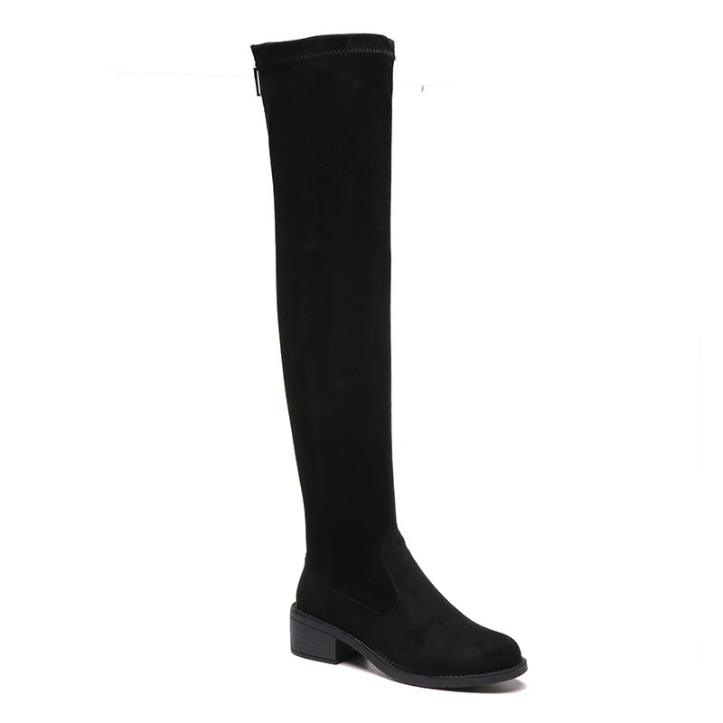 Осенние сохраняющие тепло Сапоги выше колена для женщин, модные носки с круглым носком, сапоги женские рыцарские сапоги на квадратном каблуке Женская обувь