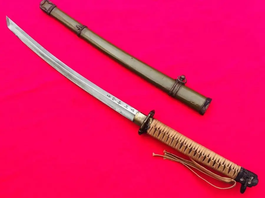 Handmade Military Japanese Army Sword Samurai Katana Wakizashi Signed Fold Steel Saber Steel Sheath Full Tang